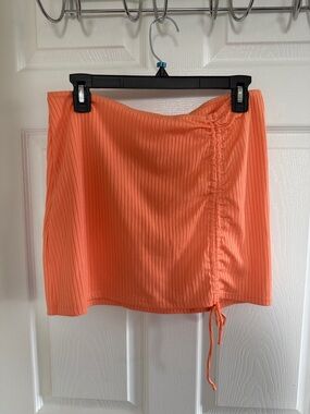 SHEIN Coral Orange Ribbed Drawstring Mini Skirt